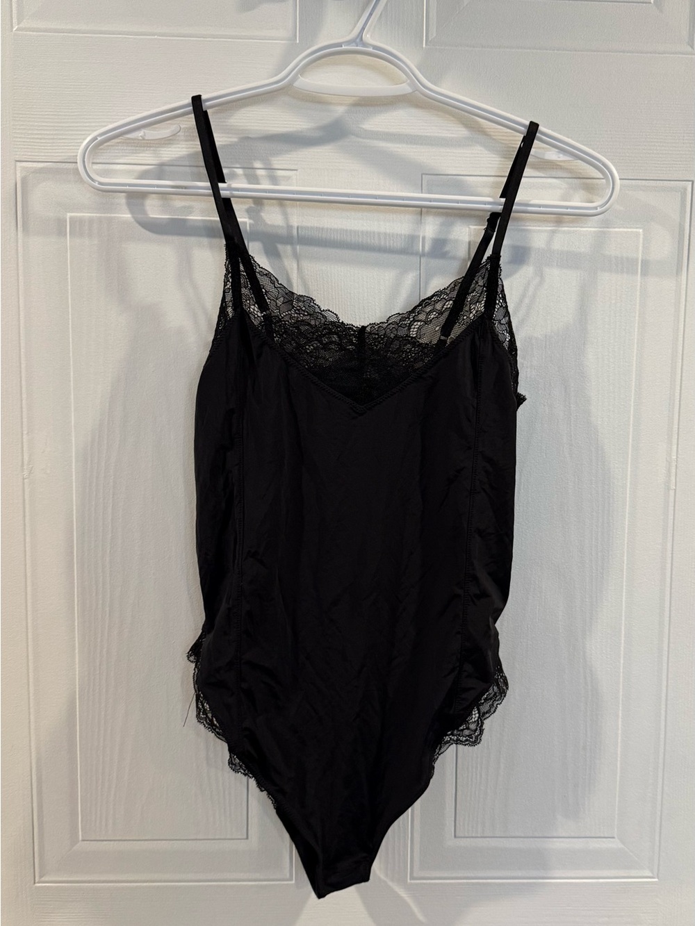 Simons Black Lace-Trim Chemise Bodysuit